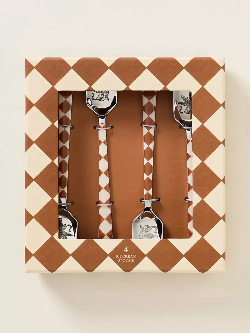 Anthropologie ice Cream Spoons Set - Brown Checker Pattern